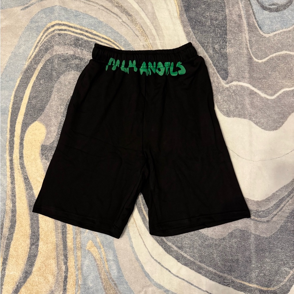 Palm Angels Green Logo Black Shorts Mens Large